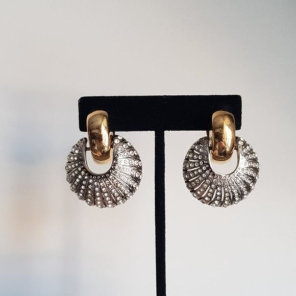 Vintage gold and silver tone clip on earrings with rhinestones